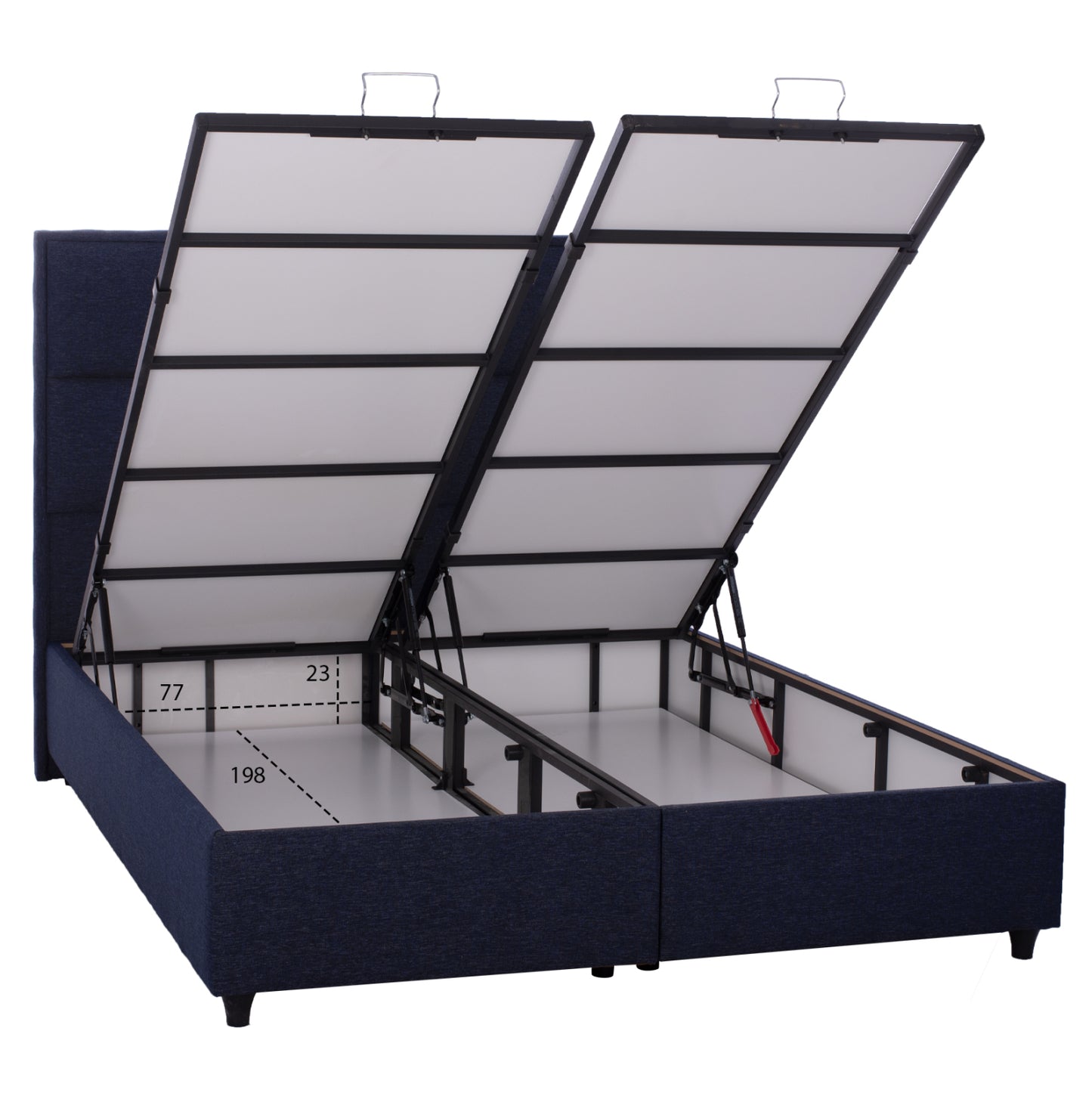 Alba Bed, Blue Fabric, For Mattress 160x200, Quilted Headboard, With 2 Underlays Instead Of Bed Boards, Storage Space