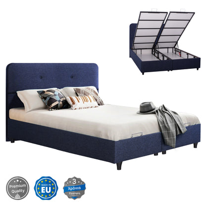 Hm631.08 Bed With Storage Space, Blue Fabric, 160x200cm
