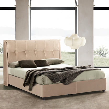 Bed With Storage Space Dreamlet Hm716 Beige Velvet -for Mattress 160x200cm.