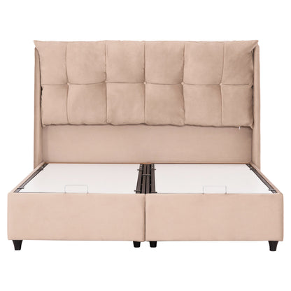 Bed With Storage Space Dreamlet Hm716 Beige Velvet -for Mattress 160x200cm.