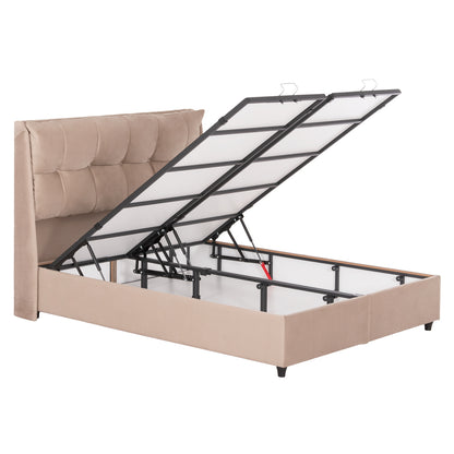 Bed With Storage Space Dreamlet Hm716 Beige Velvet -for Mattress 160x200cm.