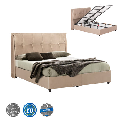 Bed With Storage Space Dreamlet Hm716 Beige Velvet -for Mattress 160x200cm.