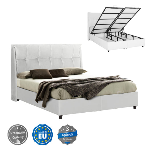 Bed With Storage Space Dreamlet Hm716.03 White Teddy Fabric -for Mattress 160x200cm.