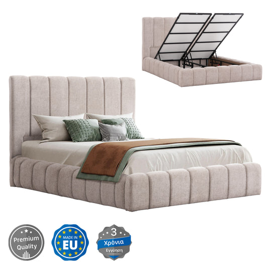 Bed With Storage Space Remo Hm719.10 Teddy Fabric In Beige-for Mattress 160x200cm.