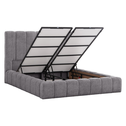 Bed With Storage Space Remo Hm719.22 Teddy Fabric In Grey-for Mattress 160x200cm.