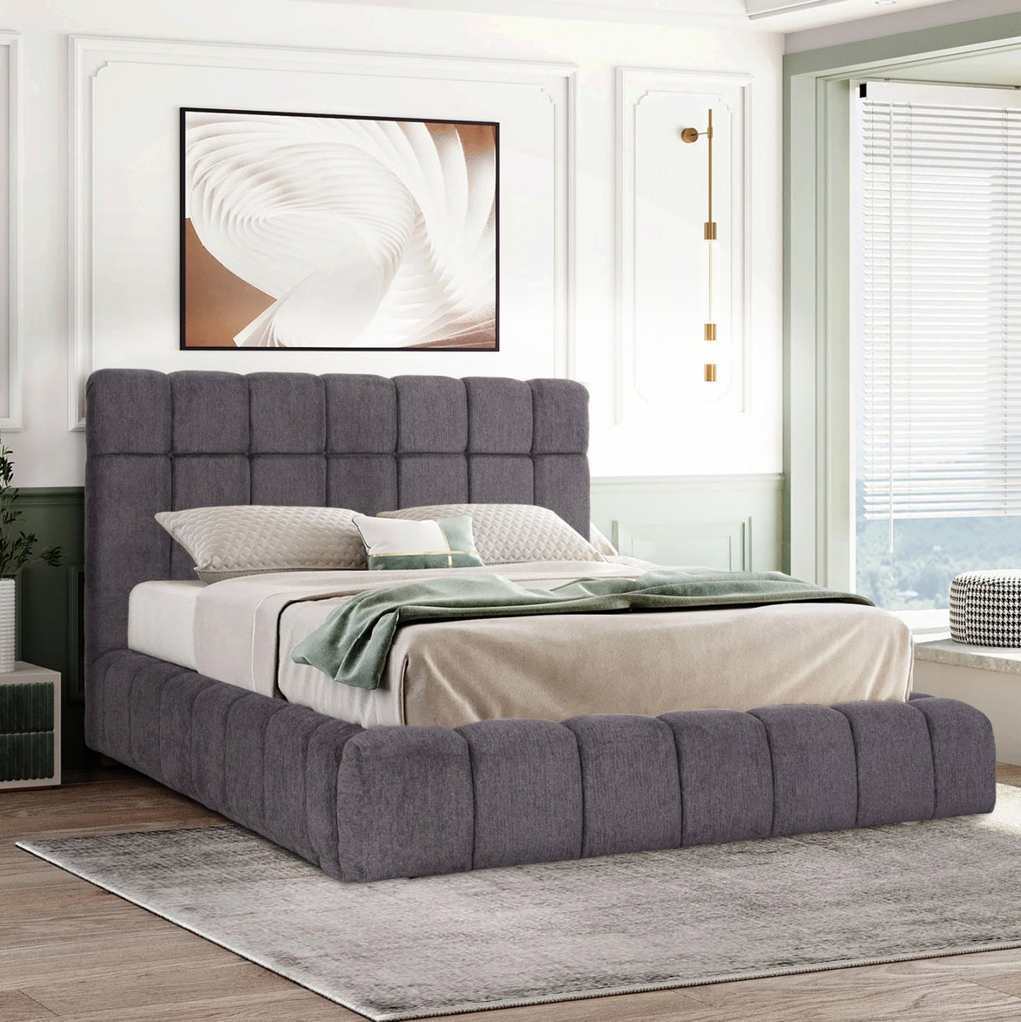 Bed With Storage Space Ramon Hm720.22 Teddy Fabric In Grey-for Mattress 160x200cm.