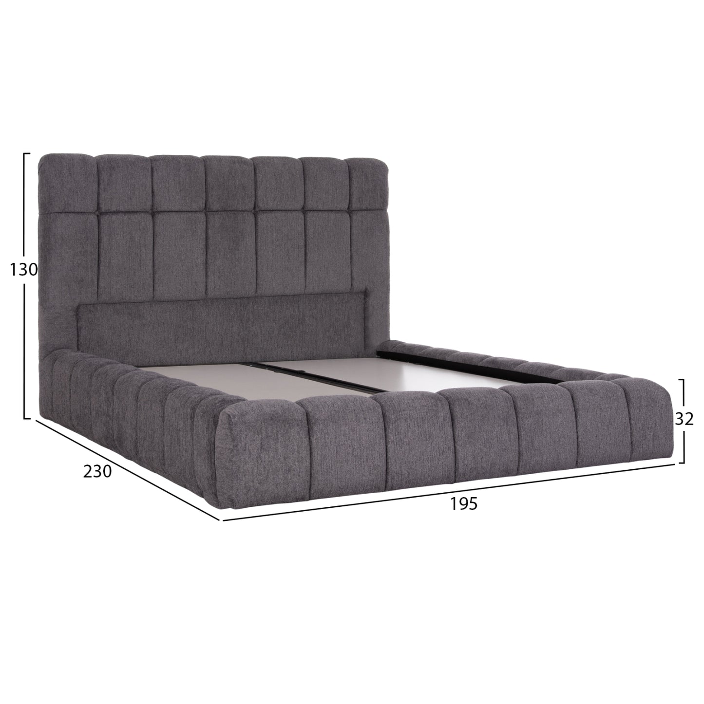 Bed With Storage Space Ramon Hm720.22 Teddy Fabric In Grey-for Mattress 160x200cm.