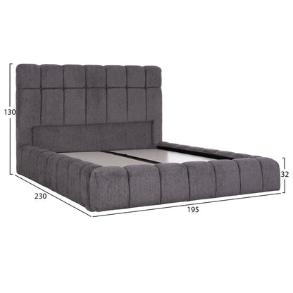Bed With Storage Space Ramon Hm720.22 Teddy Fabric In Grey-for Mattress 160x200cm.