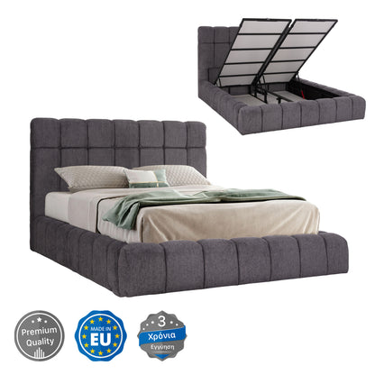 Bed With Storage Space Ramon Hm720.22 Teddy Fabric In Grey-for Mattress 160x200cm.