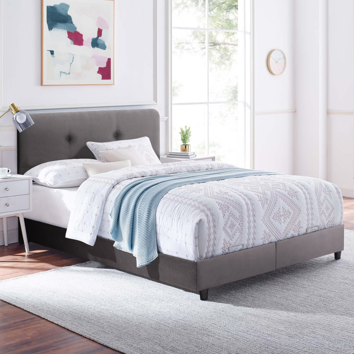 Hm631.10 Bed Dolores, Storage Space, Grey Velvet, 160x200