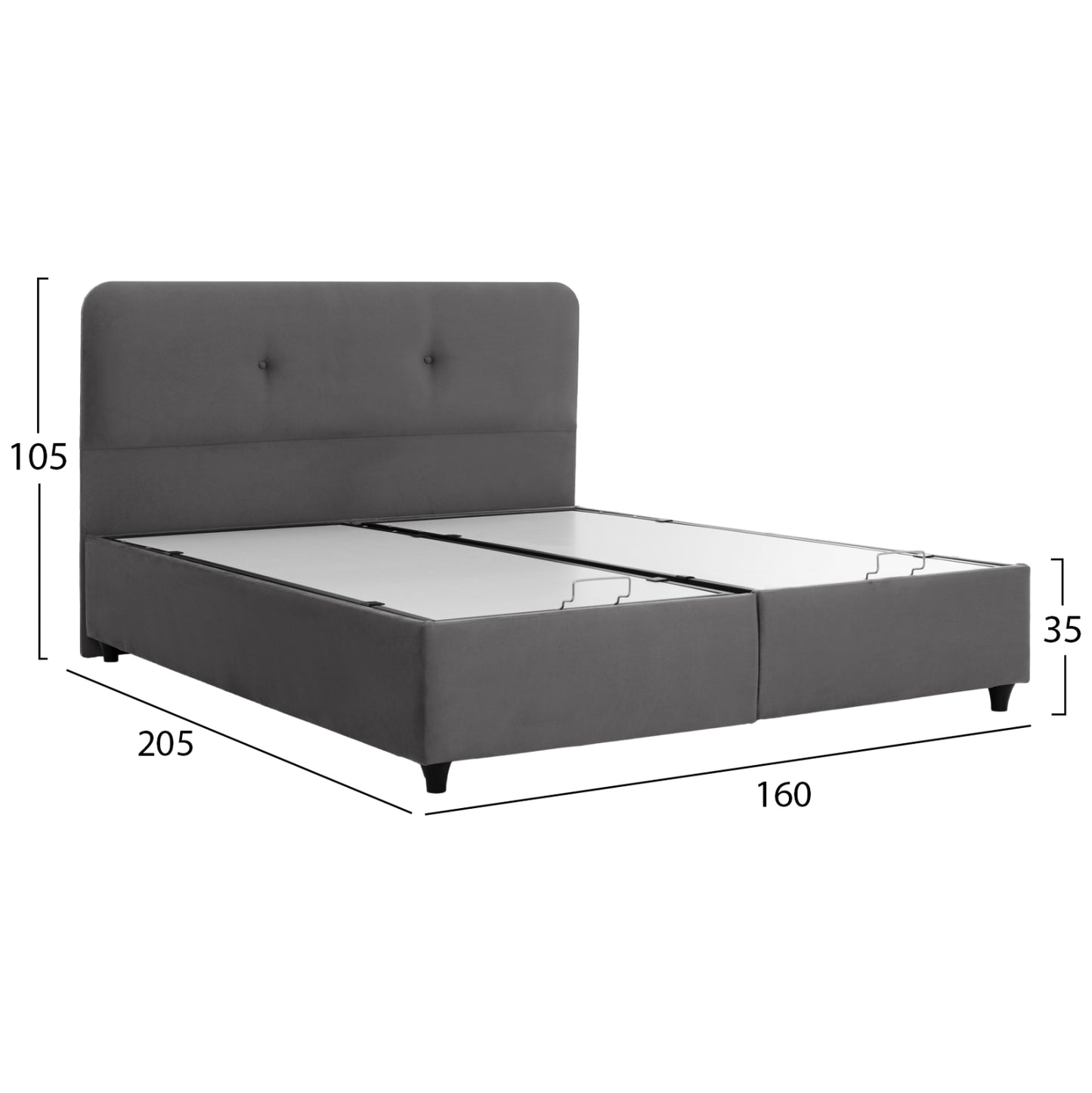Hm631.10 Bed Dolores, Storage Space, Grey Velvet, 160x200