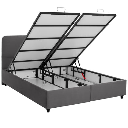 Hm631.10 Bed Dolores, Storage Space, Grey Velvet, 160x200