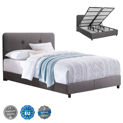 Hm631.10 Bed Dolores, Storage Space, Grey Velvet, 160x200