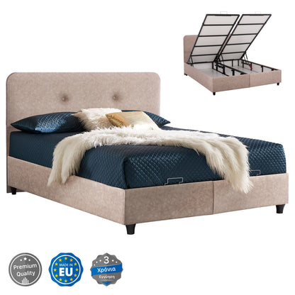 Hm631.22 Bed Dolores, Storage Space, Beige Fabric, 160x200