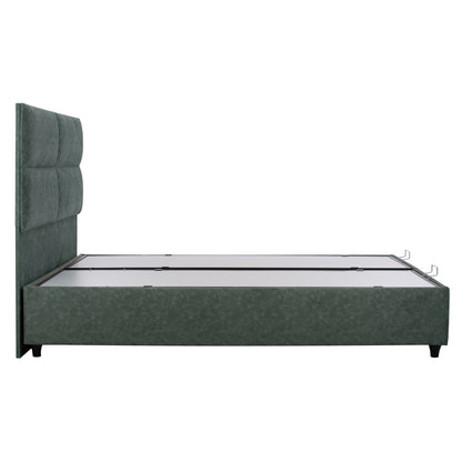 Hm622.07 Bed, Nubuck-type Green Fabric, Storage, 160x200