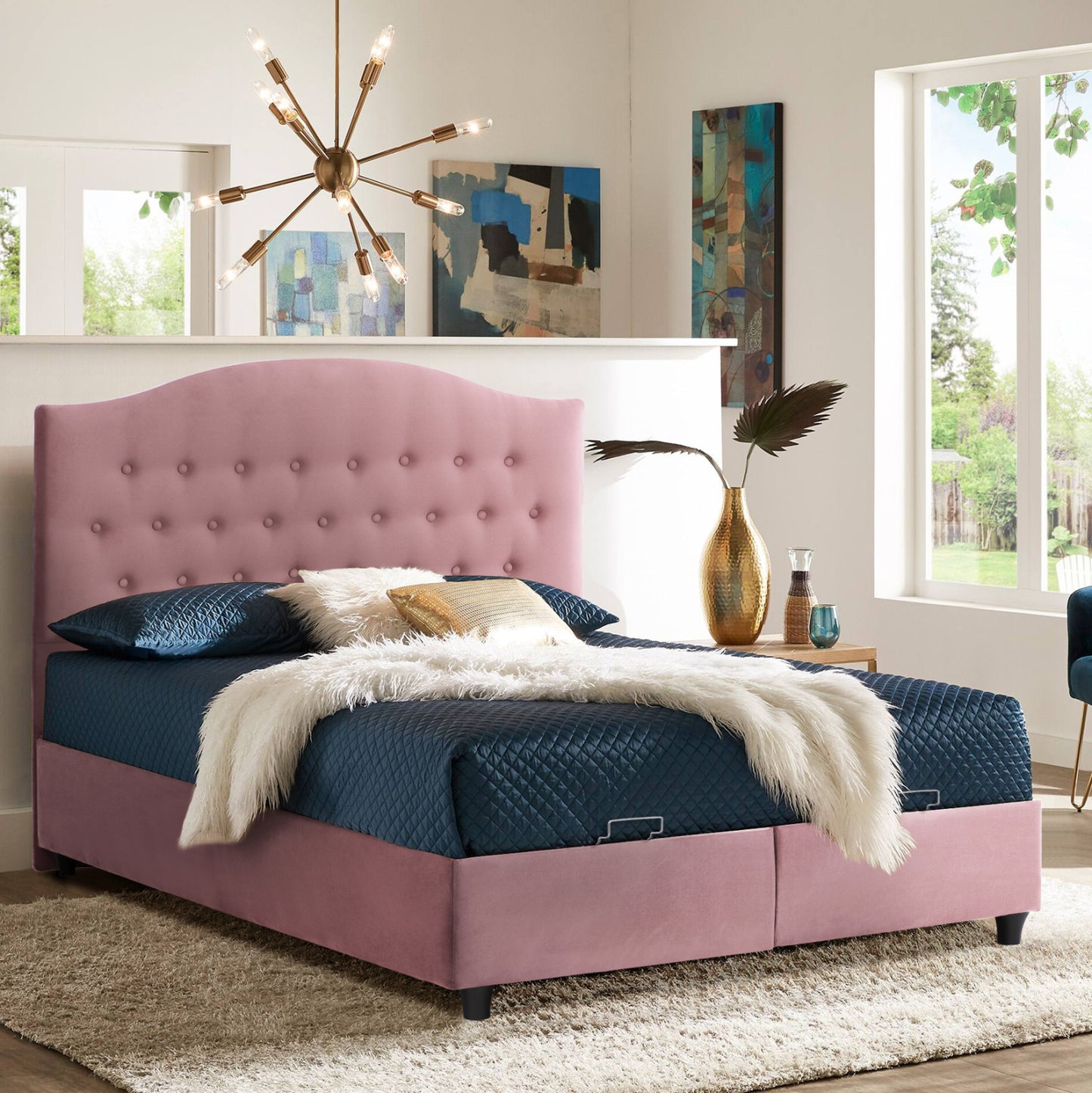 Hm624.12 Bed Malena, Storage Space, Dusty Pink Velvet, 160x200