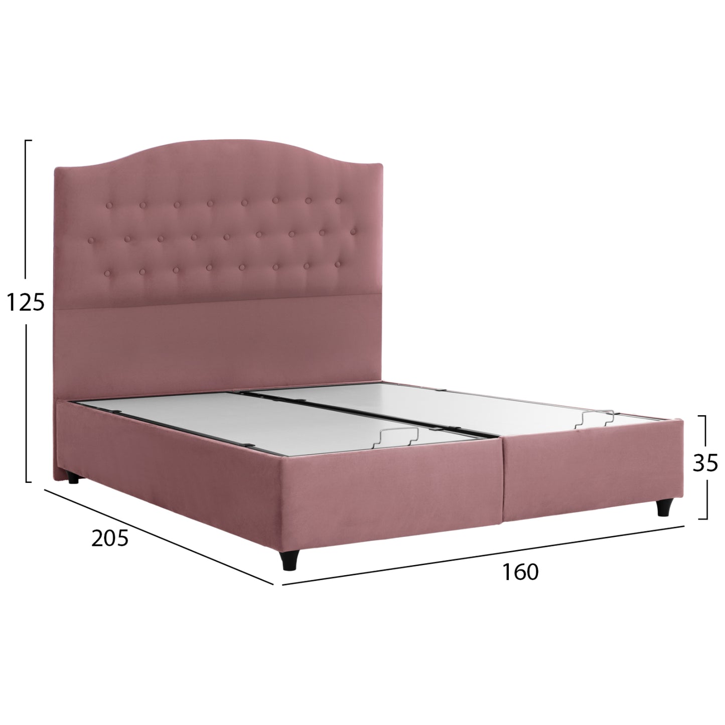 Hm624.12 Bed Malena, Storage Space, Dusty Pink Velvet, 160x200