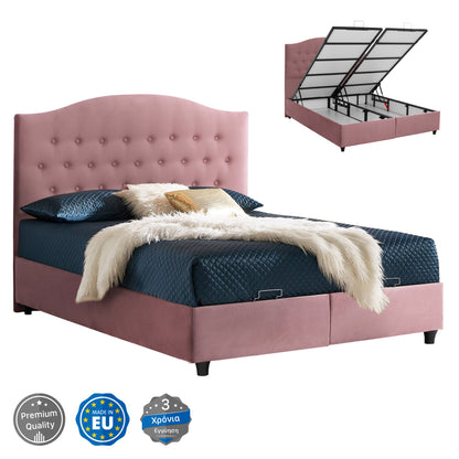 Hm624.12 Bed Malena, Storage Space, Dusty Pink Velvet, 160x200