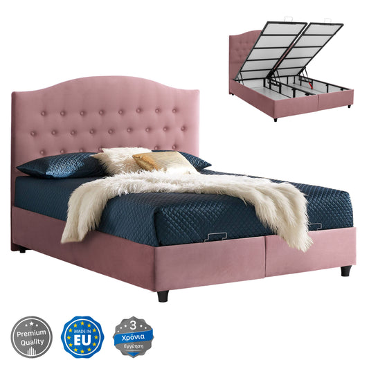 Hm624.12 Bed Malena, Storage Space, Dusty Pink Velvet, 160x200
