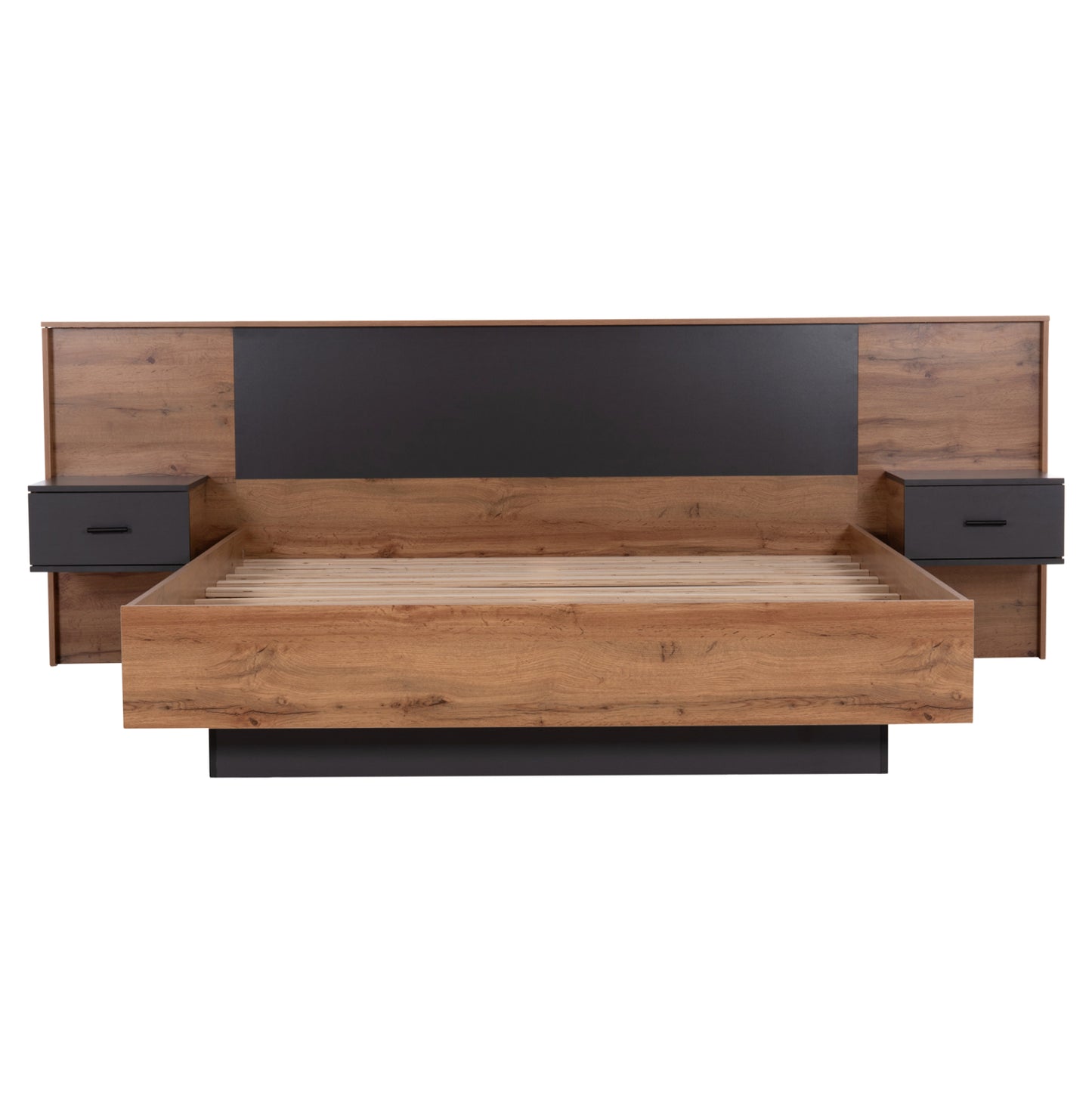 Double Bed With Nightstands Carys Hm744.12 Melamine In Natural/grey--mattress 160x200cm