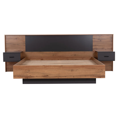 Double Bed With Nightstands Carys Hm744.12 Melamine In Natural/grey--mattress 160x200cm