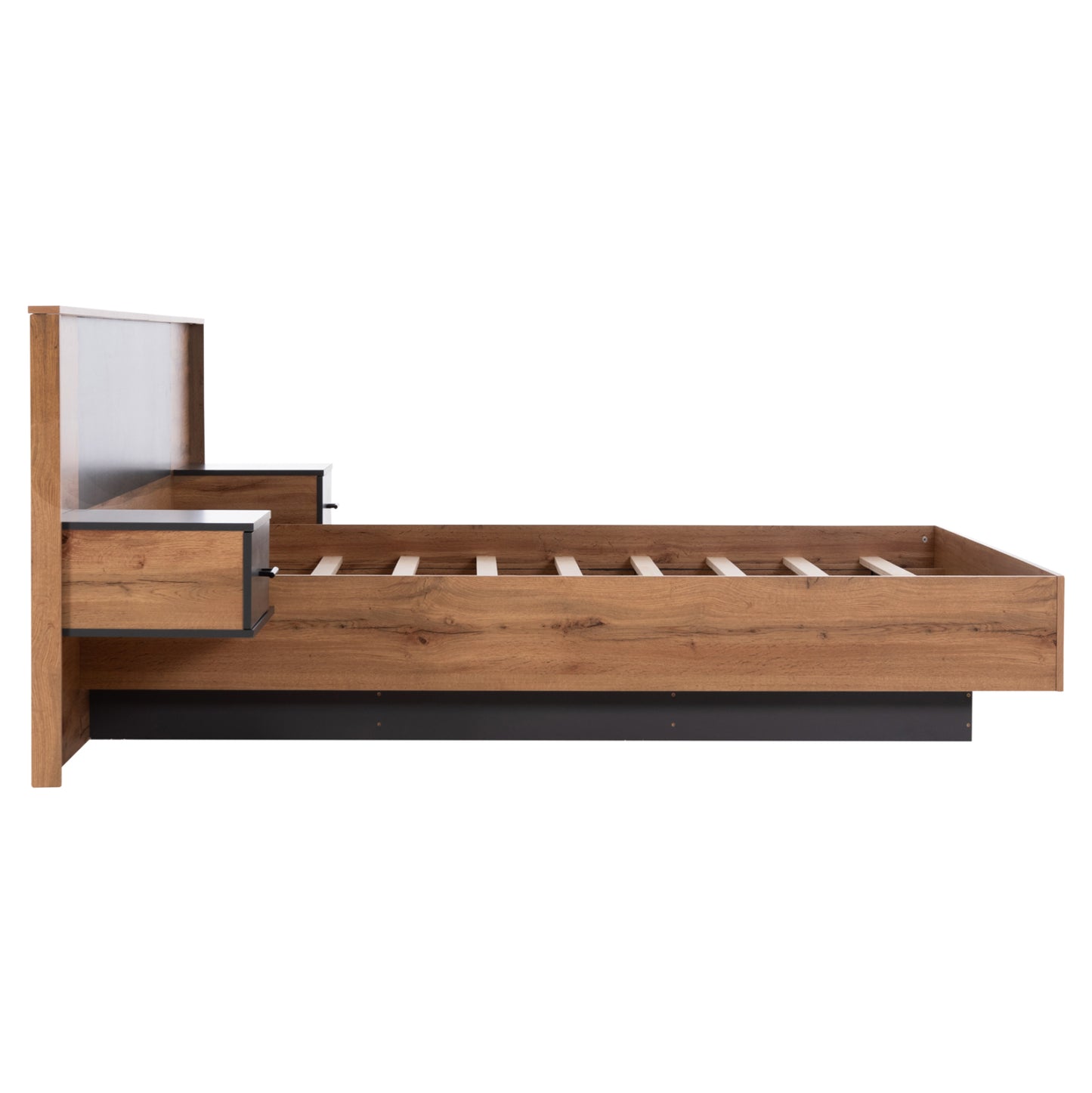 Double Bed With Nightstands Carys Hm744.12 Melamine In Natural/grey--mattress 160x200cm