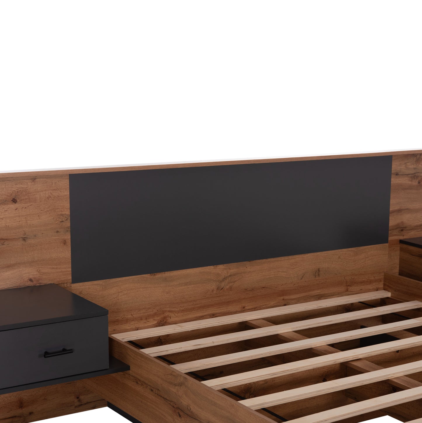 Double Bed With Nightstands Carys Hm744.12 Melamine In Natural/grey--mattress 160x200cm