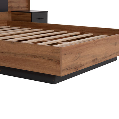 Double Bed With Nightstands Carys Hm744.12 Melamine In Natural/grey--mattress 160x200cm