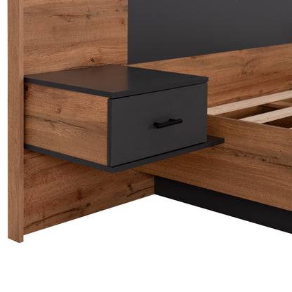Double Bed With Nightstands Carys Hm744.12 Melamine In Natural/grey--mattress 160x200cm