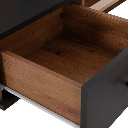 Double Bed With Nightstands Carys Hm744.12 Melamine In Natural/grey--mattress 160x200cm