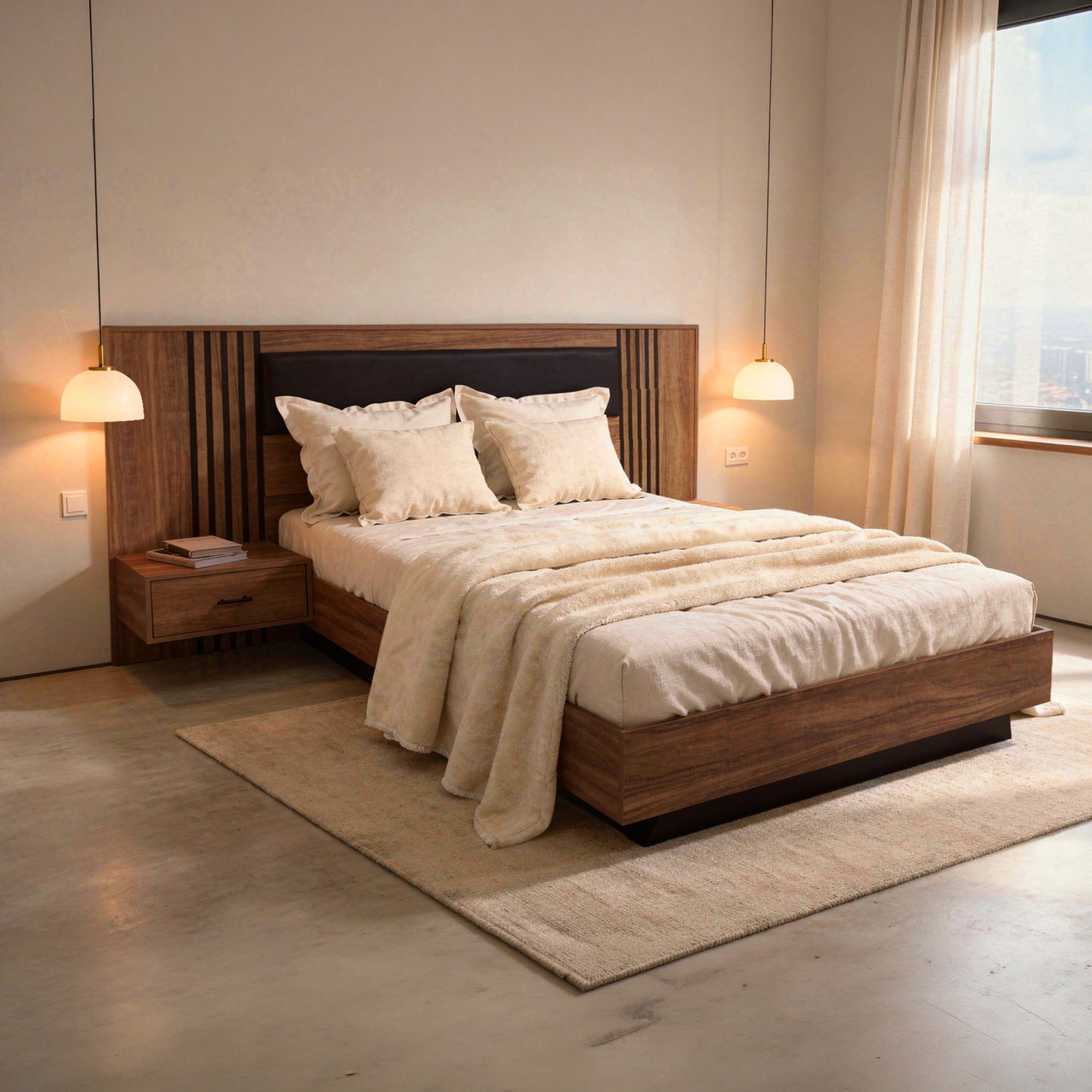 Double Bed With Nightstands Harry Hm750.01 Melamine In Natural/black--mattress 160x200cm
