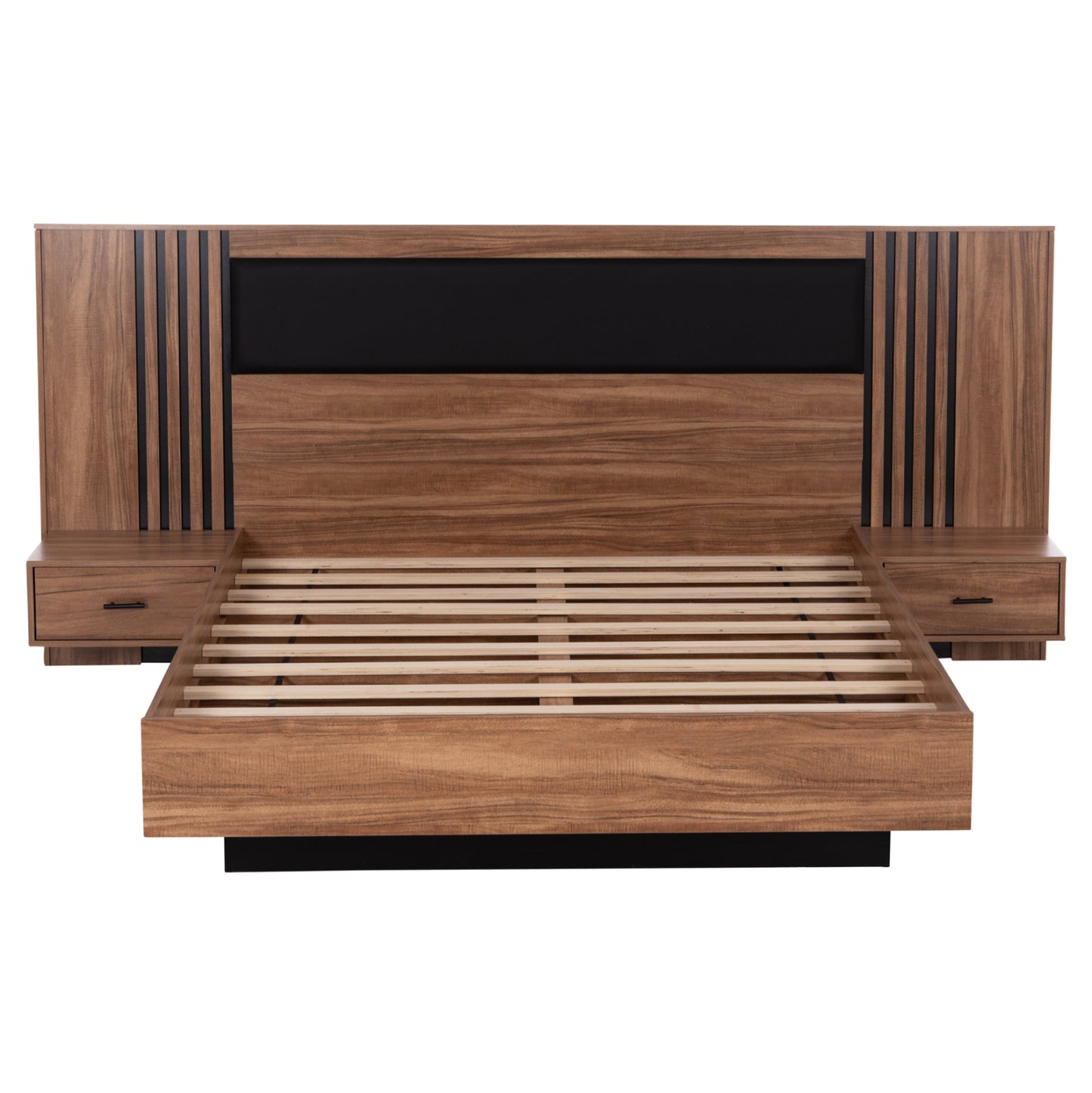 Double Bed With Nightstands Harry Hm750.01 Melamine In Natural/black--mattress 160x200cm
