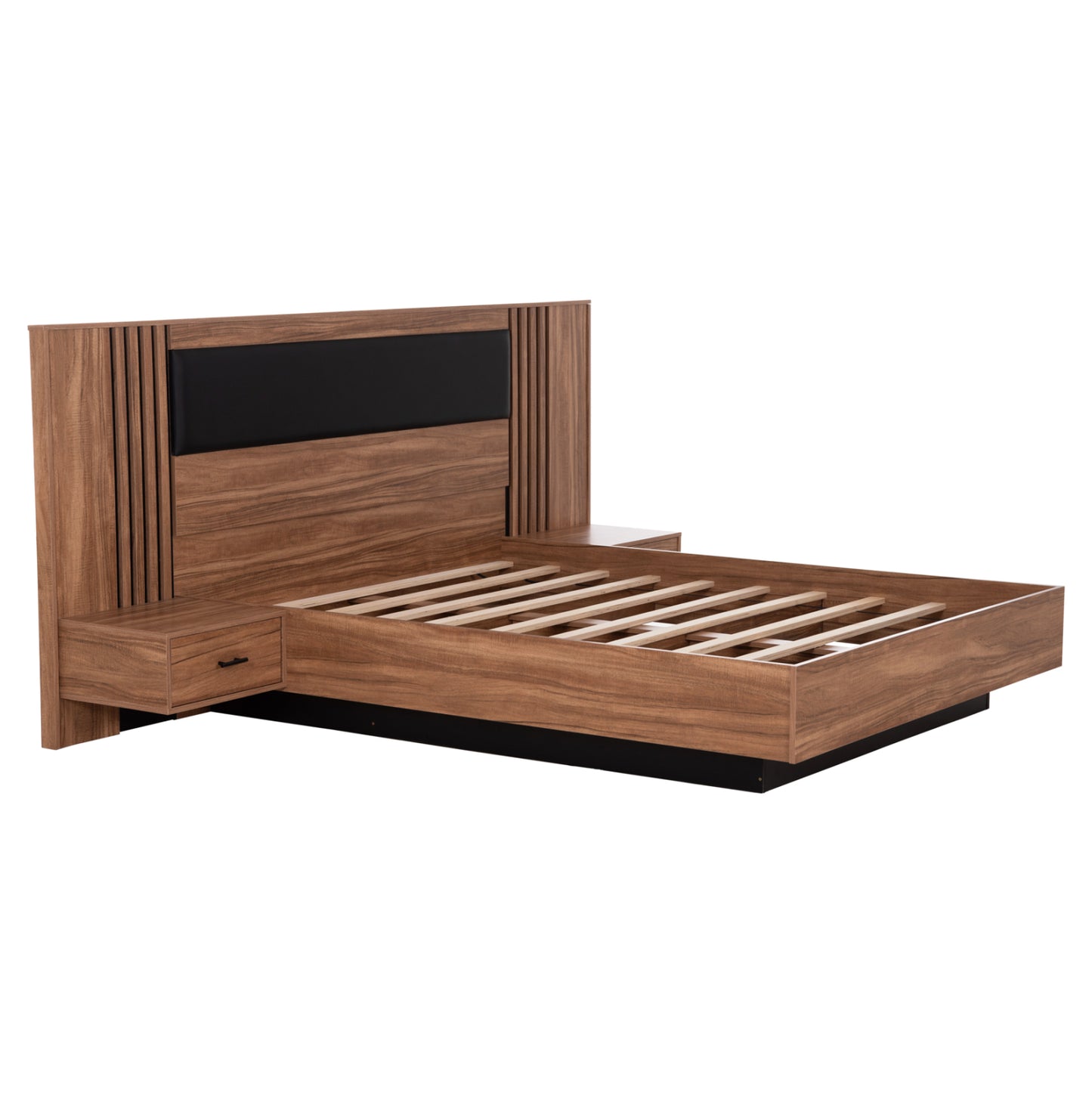Double Bed With Nightstands Harry Hm750.01 Melamine In Natural/black--mattress 160x200cm