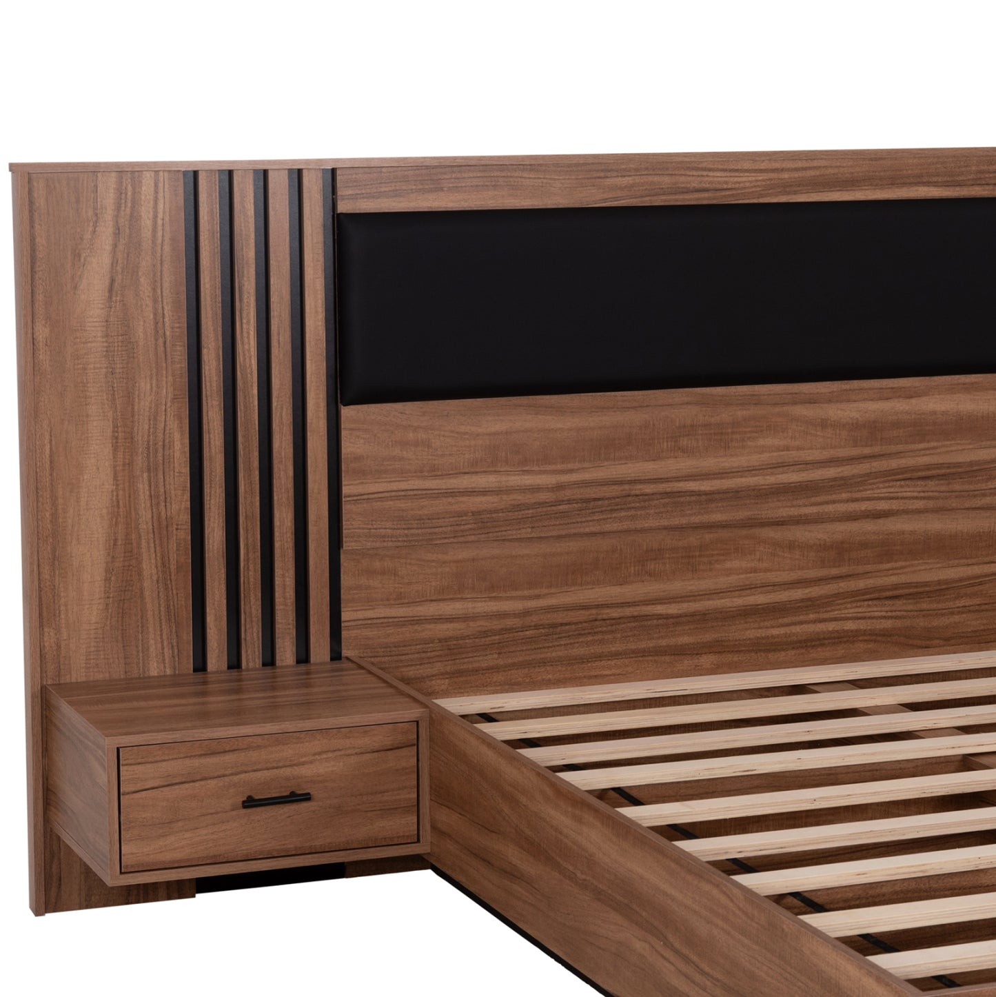 Double Bed With Nightstands Harry Hm750.01 Melamine In Natural/black--mattress 160x200cm