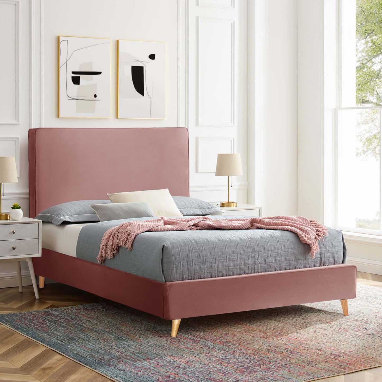 Bed Maylin Hm598.02 With Dusty Pink Velvet For Mattress 120x200cm.