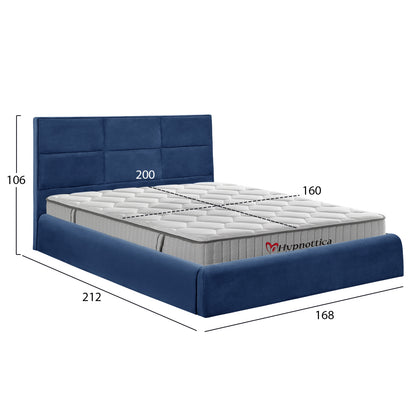 Bed With Mattress & Storage Space Briley Hm10765.03 Blue Velvet--for Mattress 160x200cm.
