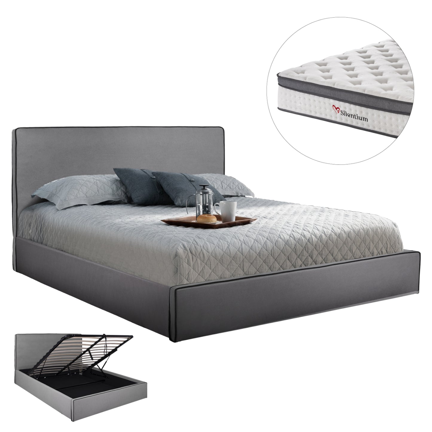 Bed With Mattress & Storage Space Allie Hm10805.01 Grey Fabric--mattress 160Χ200cm