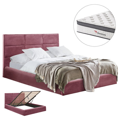 Bed With Mattress & Storage Space Briley Hm10807.02 Dusty Pink Velvet--for Mattress 160x200cm.