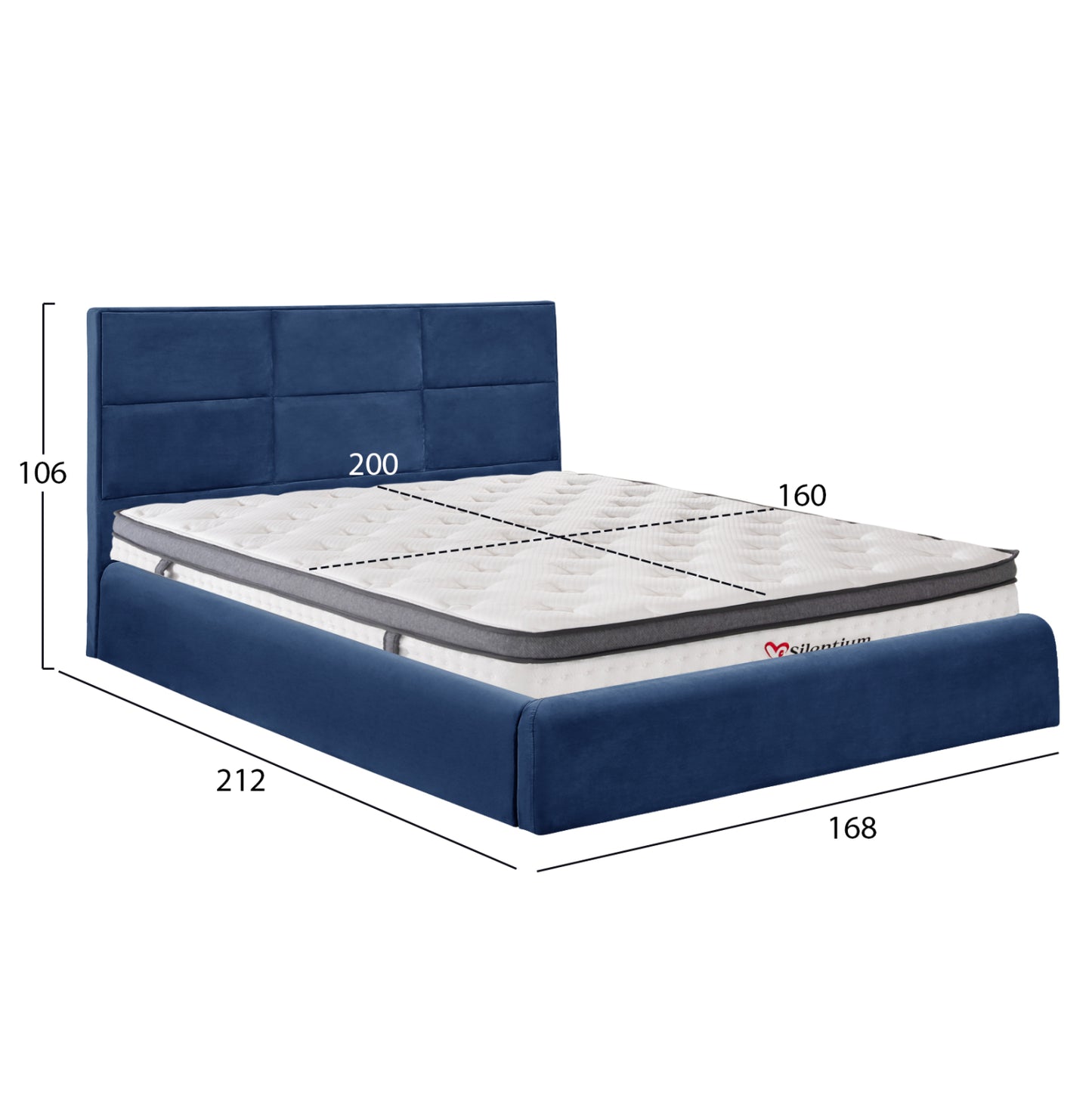 Bed With Mattress & Storage Space Briley Hm10807.08 Blue Velvet--for Mattress 160x200cm.