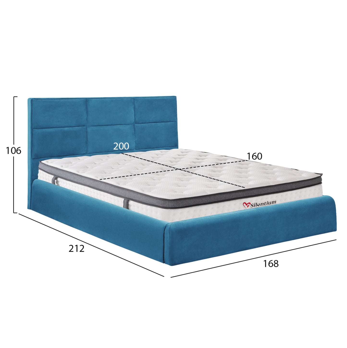 Bed With Mattress & Storage Space Briley Hm10807.18 Royal Blue Velvet--for Mattress 160x200cm.