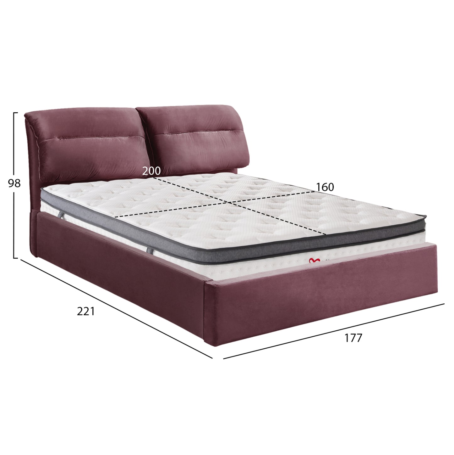 Bed With Mattress & Storage Space Kendra Hm10809.02 Dusty Pink Velvet--for Mattress 160x200cm.
