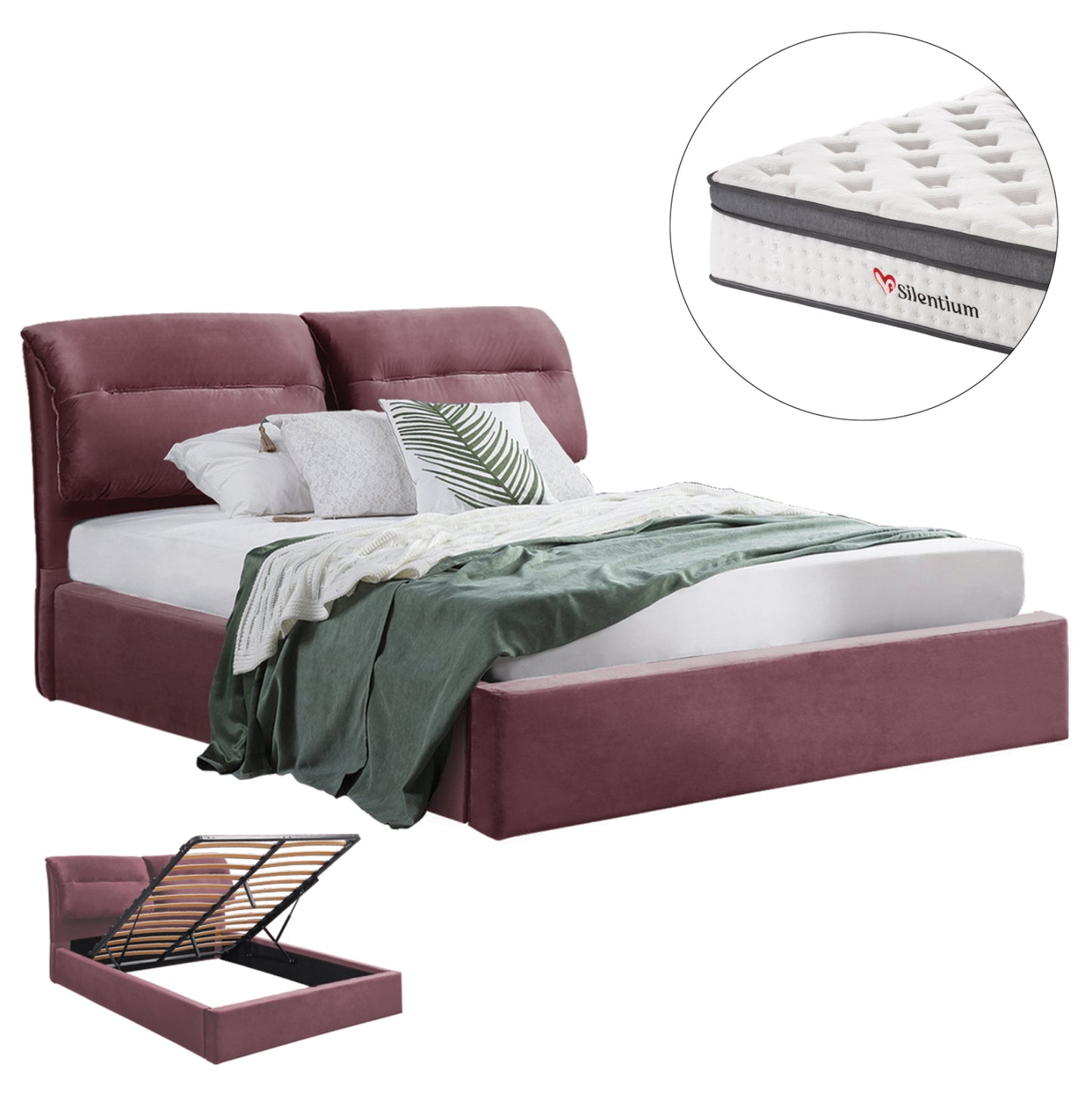 Bed With Mattress & Storage Space Kendra Hm10809.02 Dusty Pink Velvet--for Mattress 160x200cm.