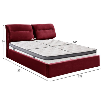 Bed With Mattress & Storage Space Kendra Hm10809.06 Burgundy Red Velvet--for Mattress 160x200cm.