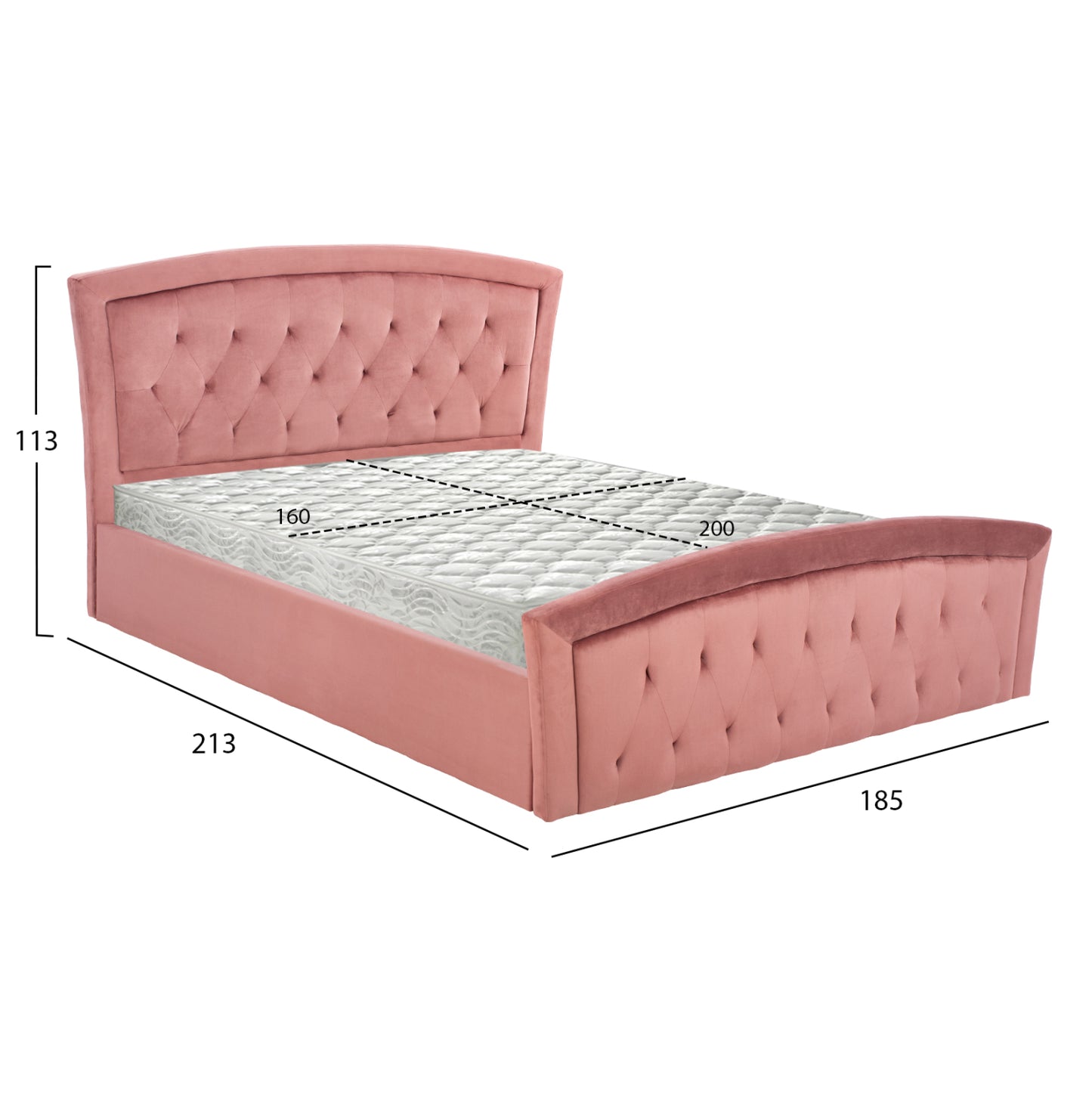 Bed With Mattress & Storage Space Odelia Hm21279.02 Dusty Pink Velvet--for 160x200cm.