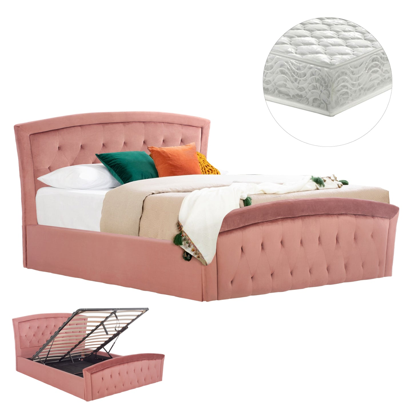 Bed With Mattress & Storage Space Odelia Hm21279.02 Dusty Pink Velvet--for 160x200cm.