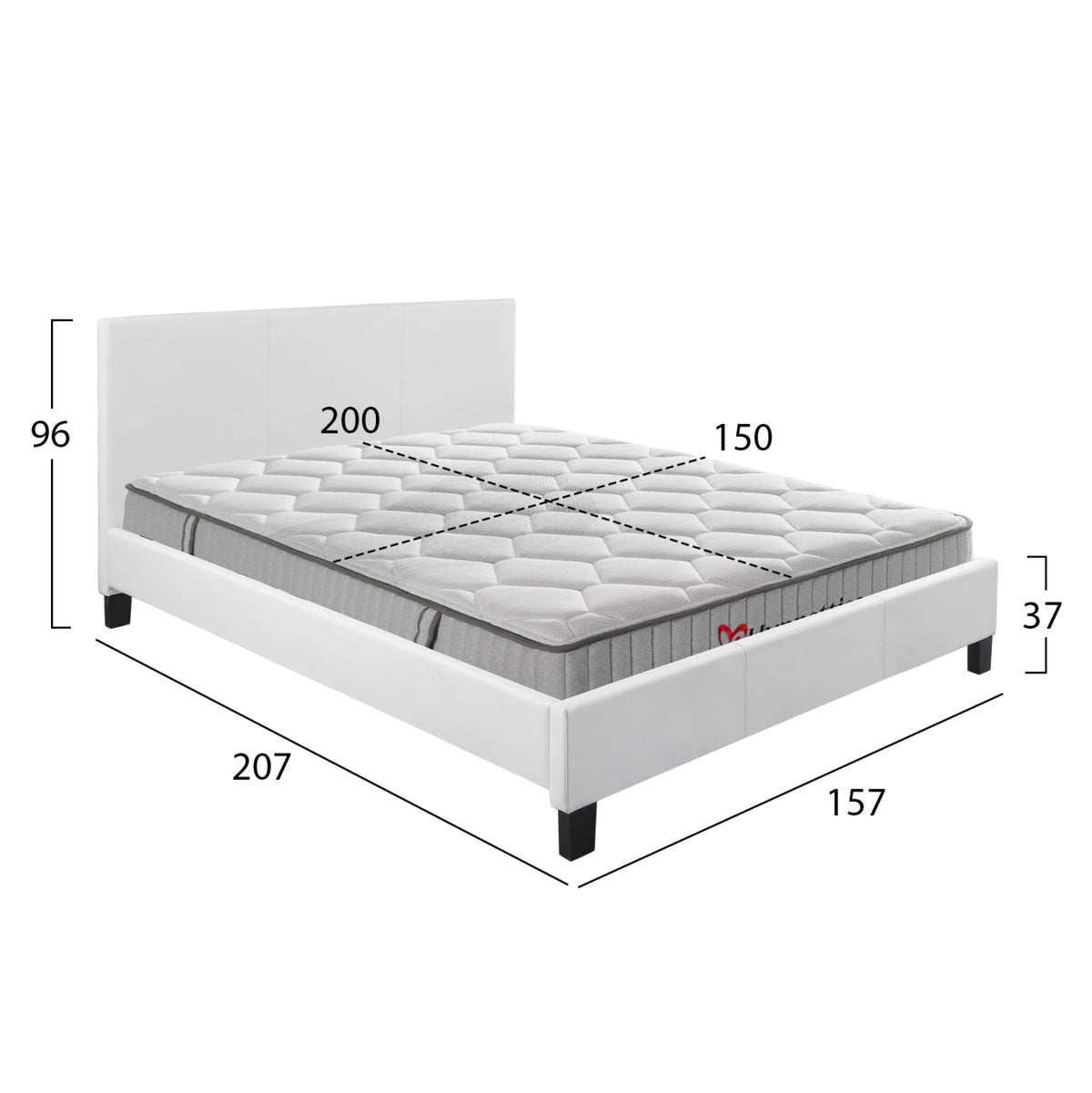 Bed With Mattress Becca Hm10760.01 White Pu--for Mattress 150x200cm