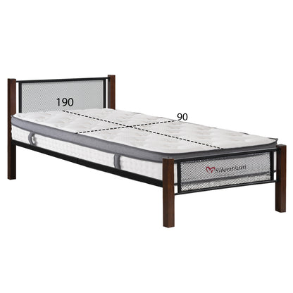Bed With Mattress Rayven Hm10801 Metal & Rubberwood In Dirty Oak--mattress 90x190cm.