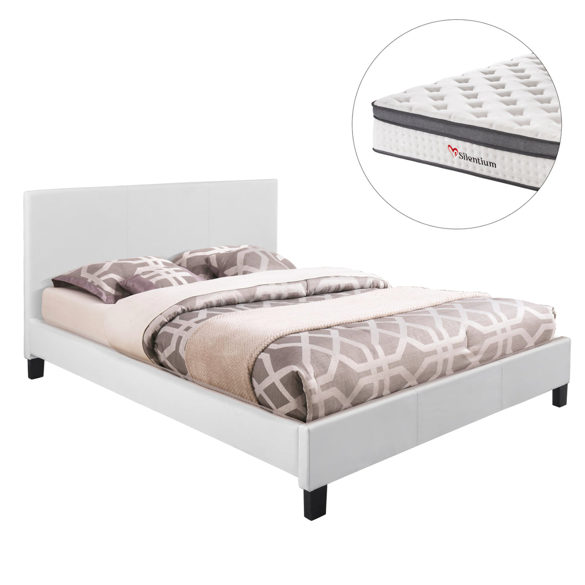 Bed With Mattress Becca Hm10803.01 White Pu--for Mattress 150x200cm
