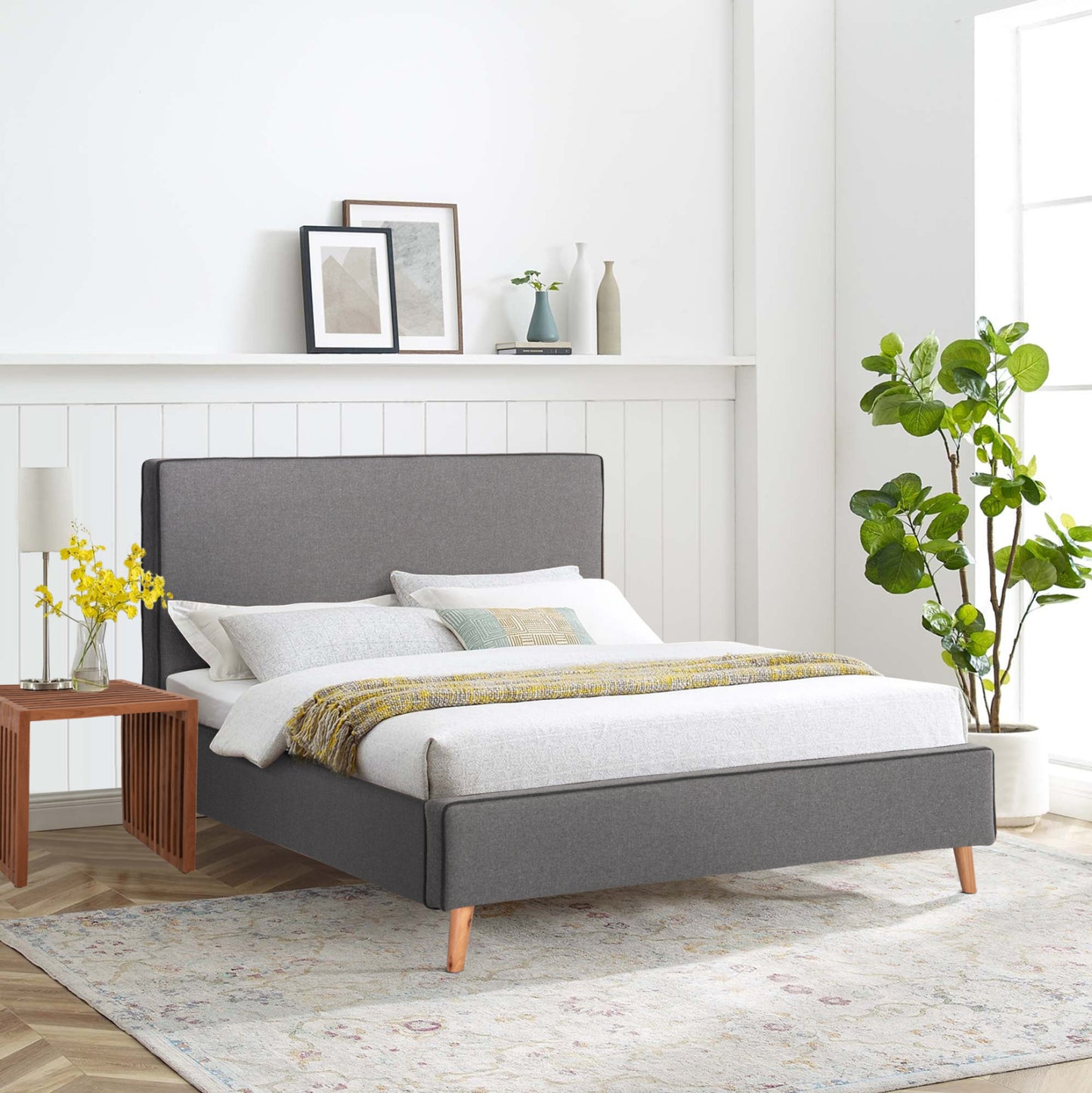Bed With Mattress Indra Hm21280.01 Grey Fabric--for Mattress 160x200cm