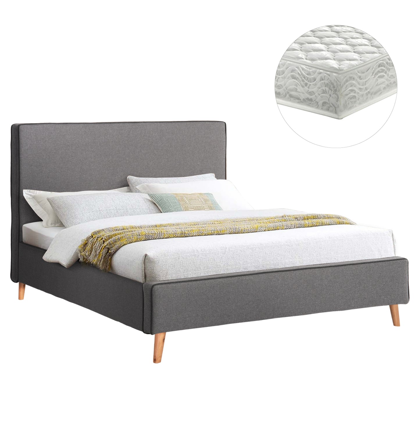 Bed With Mattress Indra Hm21280.01 Grey Fabric--for Mattress 160x200cm